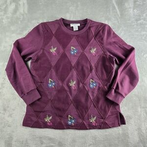 Vintage Alfred‎ Dunner Sweatshirt Womens Small Petite Burgundy Embroidered 90s